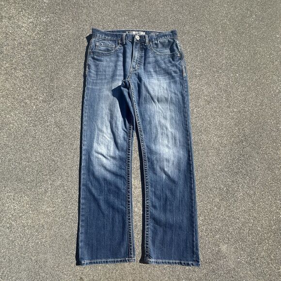 BKE Jake Jeans Mens 32R Straight Leg Blue Denim Stretch Faded Cowboy Western - Picture 1 of 10
